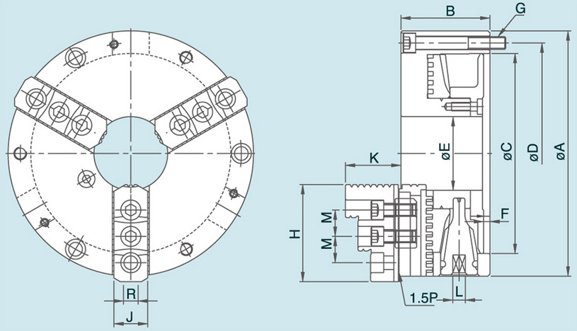 NT - 3-Jaw Steel Body Chuck Specification