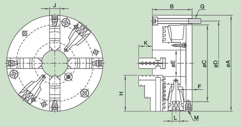 4DACT - 4-Jaw Adjustment Steel Body Scroll Chuck Specification