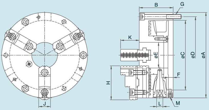 KT - 3-Jaw Powerful Type Adjustment Steel Body Chuck Specification